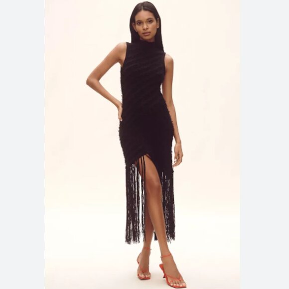 Brand New By Anthropologie Sleeveless Mock-Neck Fringe Sweater Midi Dress - Picture 1 of 10